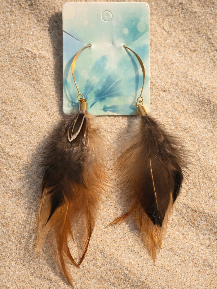 Brown Dangle Feather Earrings