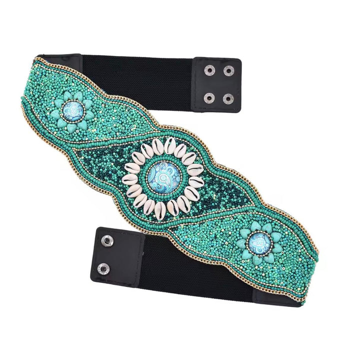 Gypsy Seashell Festival Statement Belt - Teal