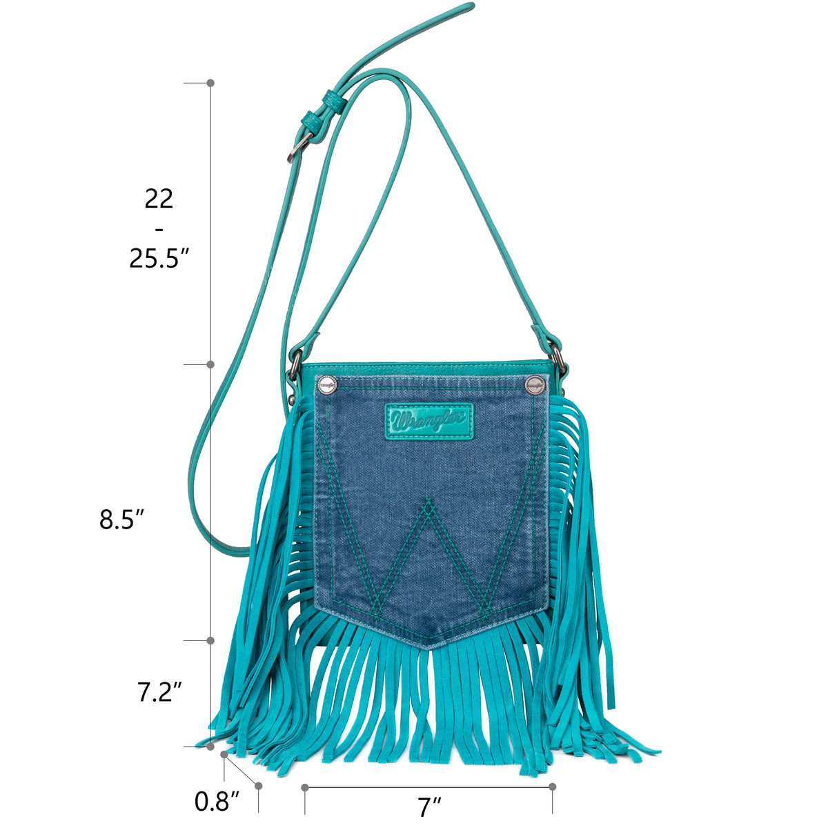Wrangler Leather Fringe Jean Denim Pocket Crossbody - Teal