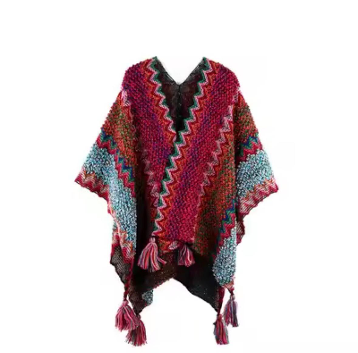 Bailey Blanket Tassel Poncho - Magenta