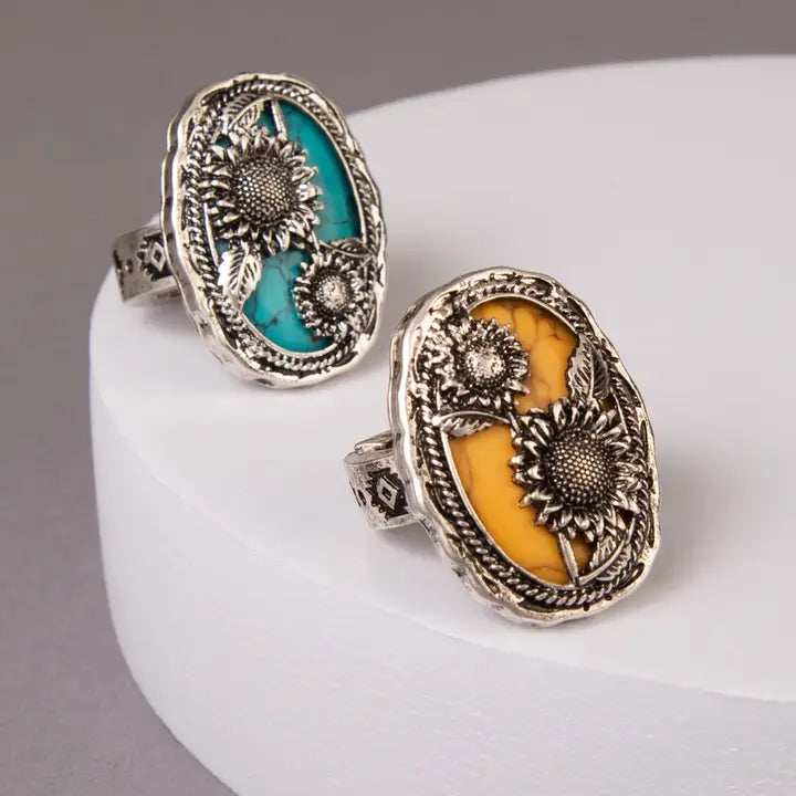 Sunflower Statement Ring - Turquoise