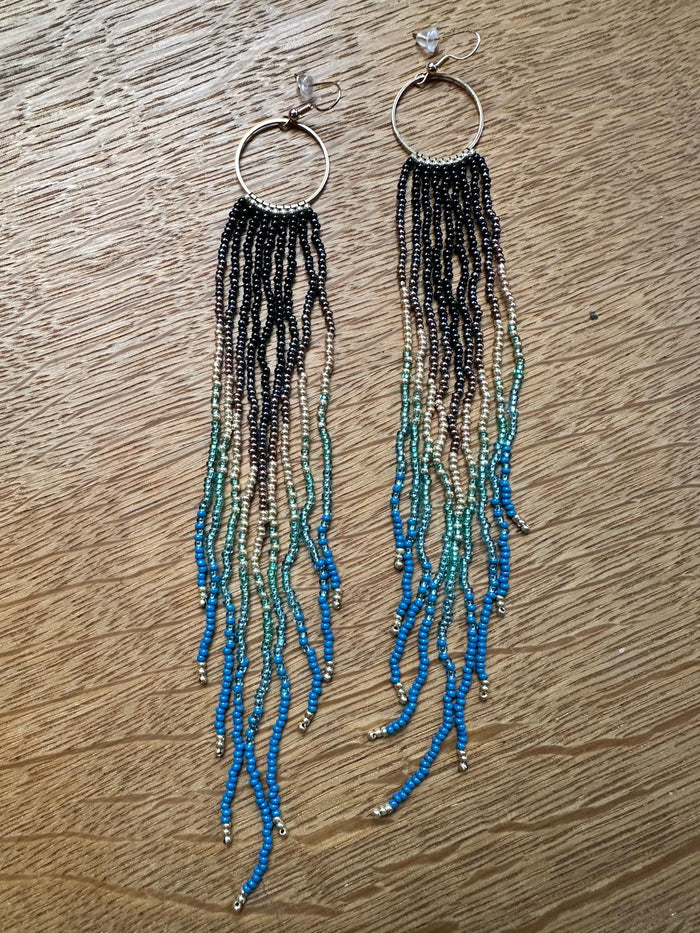 Navajo western casading seed bead dangle earrings