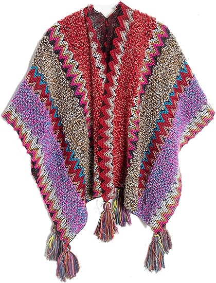 Bailey Blanket Tassel Poncho - Red