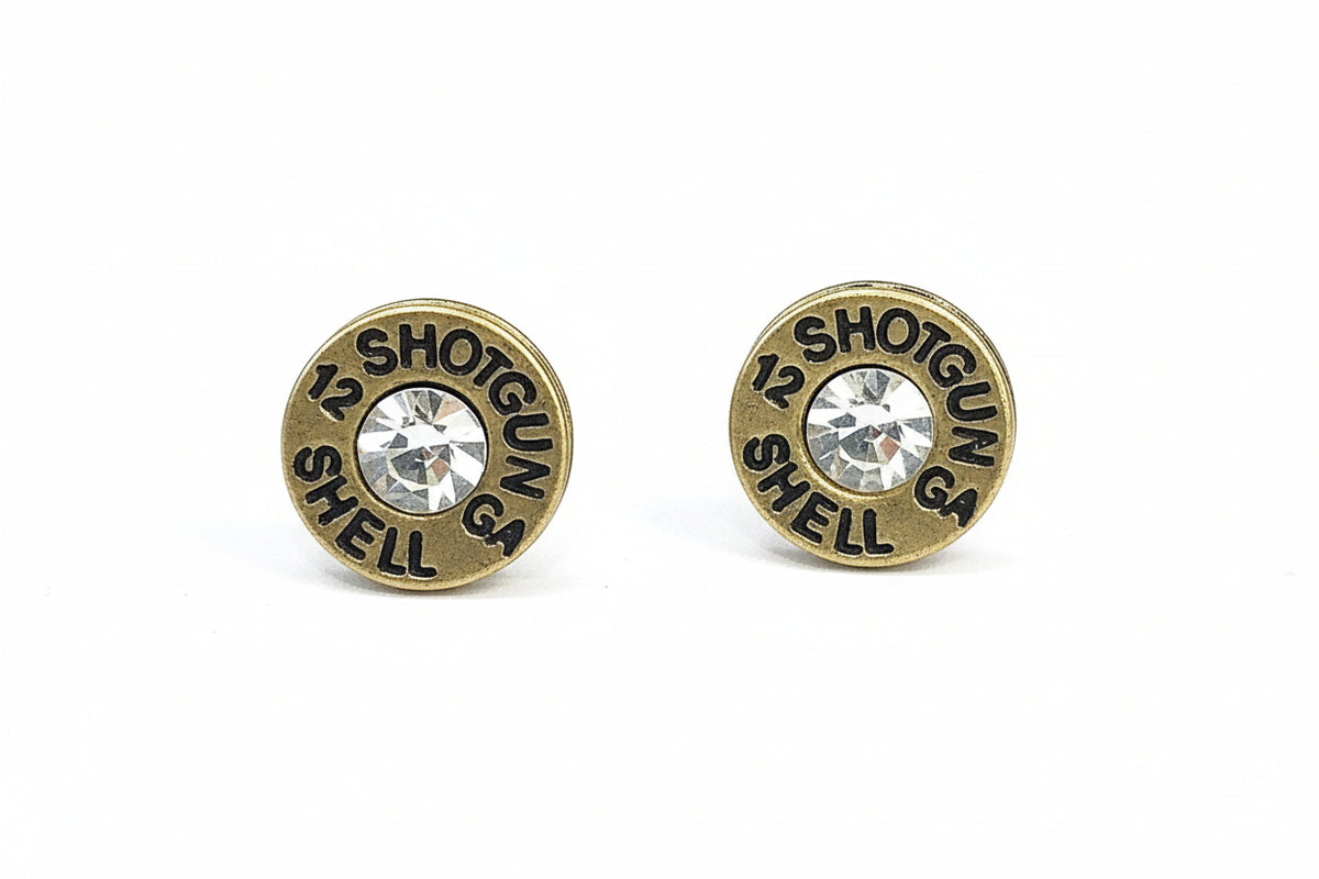 Shotgun Shell Rhinestone Studs- Gold