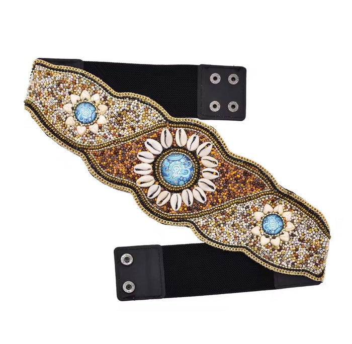 Gypsy Seashell Festival Statement Belt - Tan