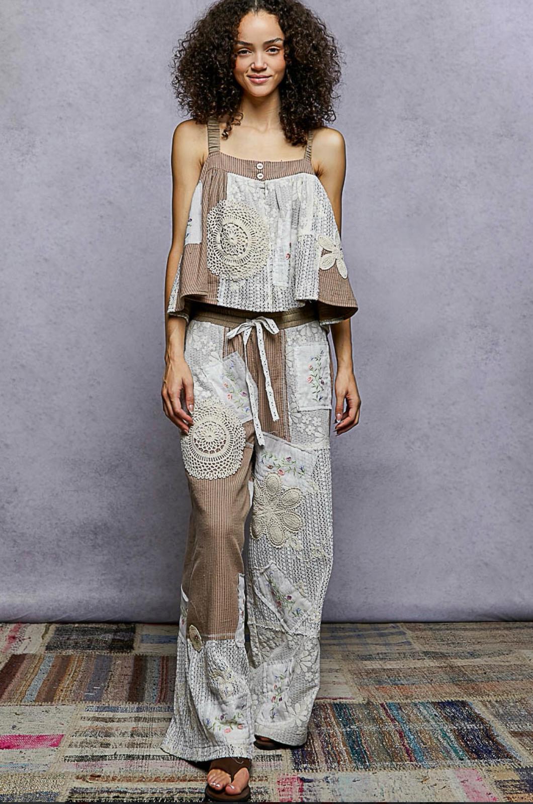 Boho Wide Leg Lace Pant - Mocha