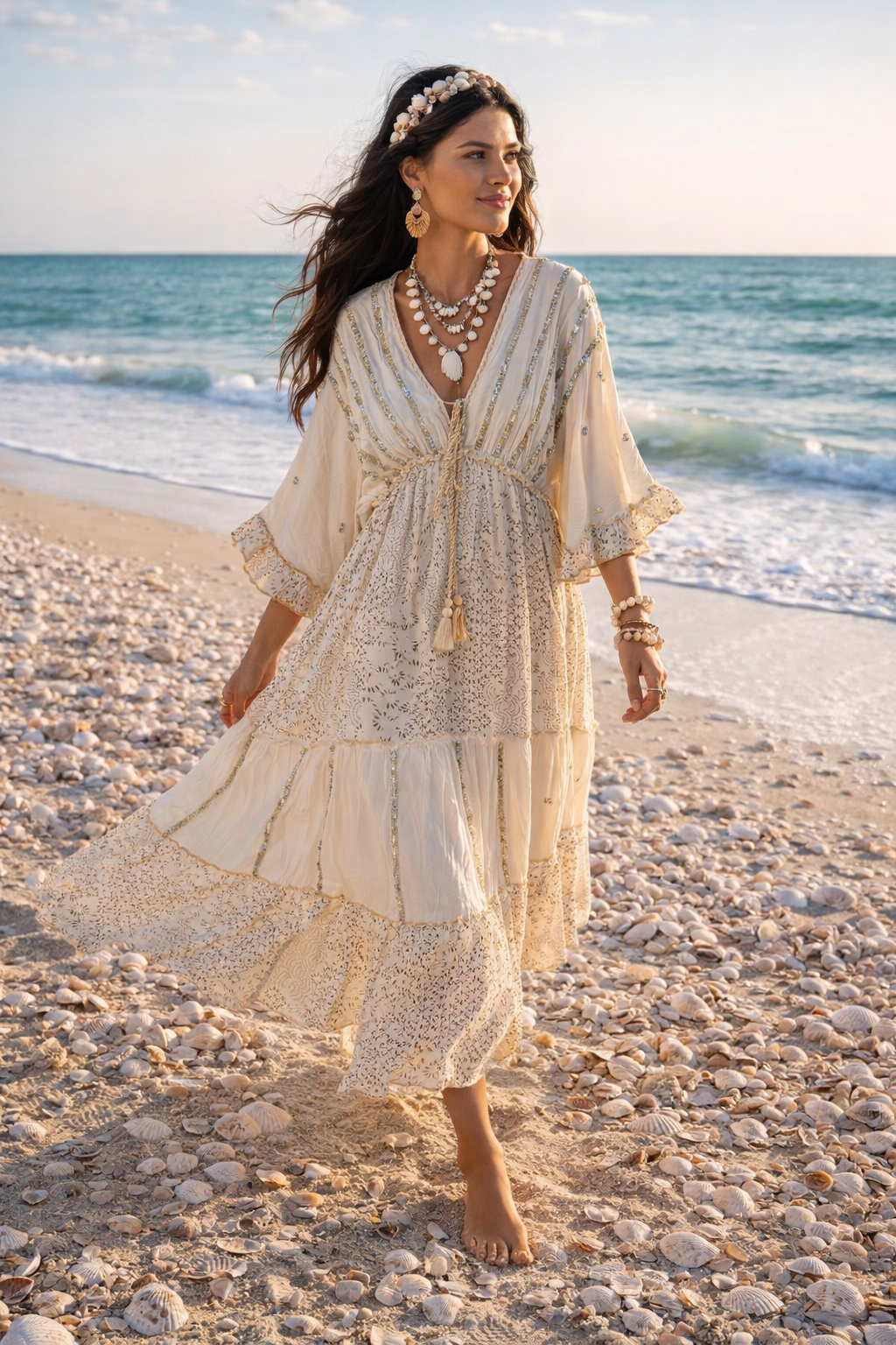 Lux Maxi Ivory Golden Dress