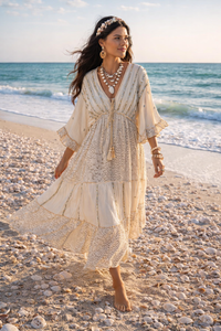 Lux Maxi Ivory Golden Dress