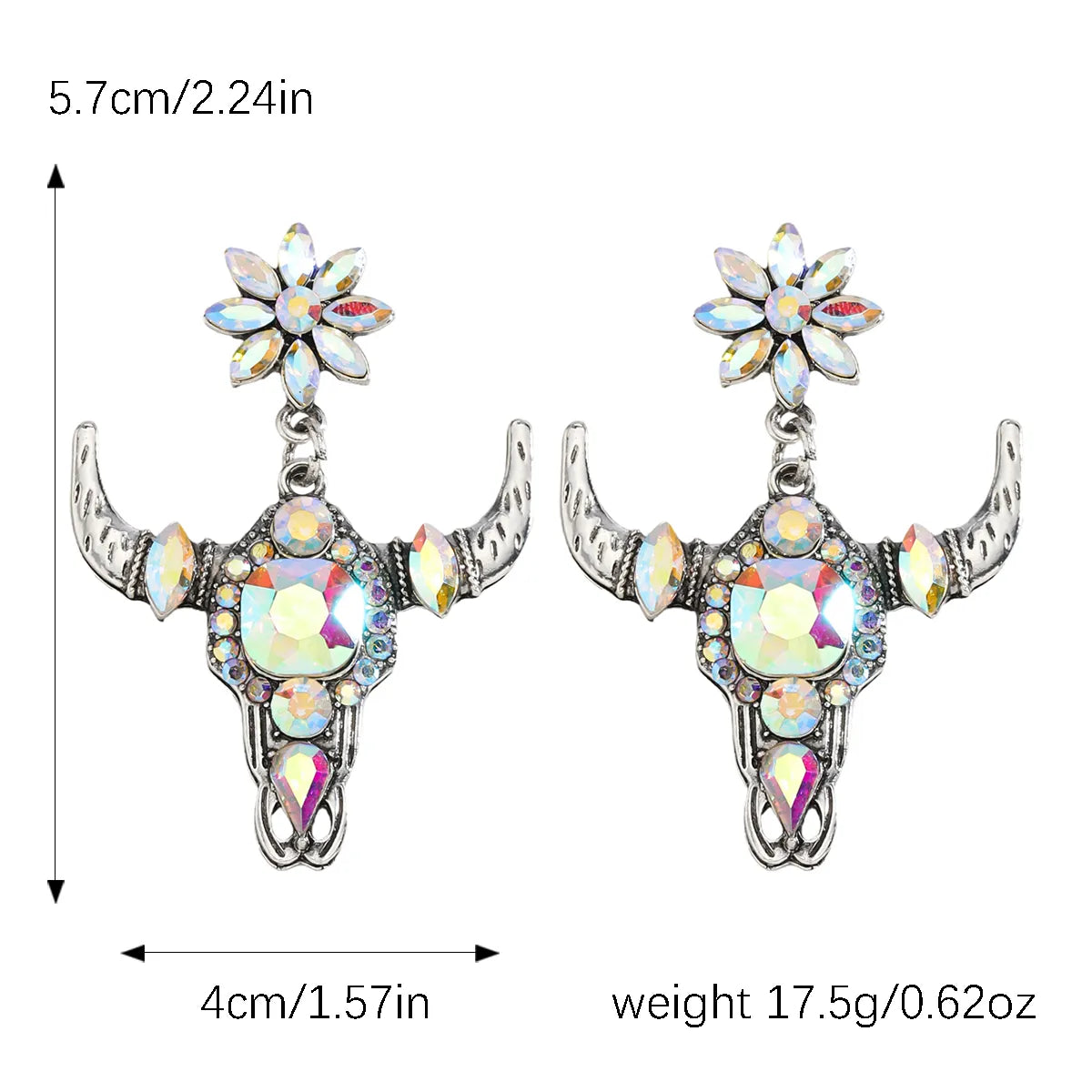 So Extra Cow Skull Earrings - Silver/Iridescent