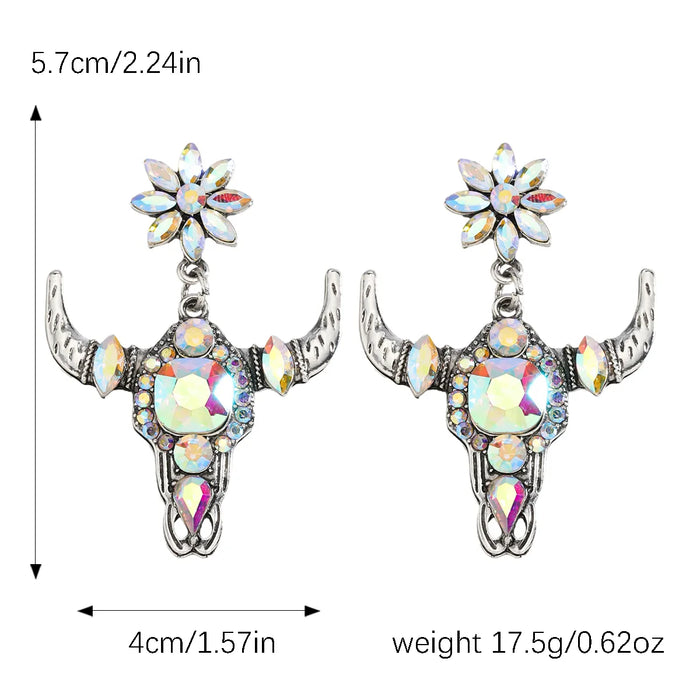 So Extra Cow Skull Earrings - Silver/Iridescent