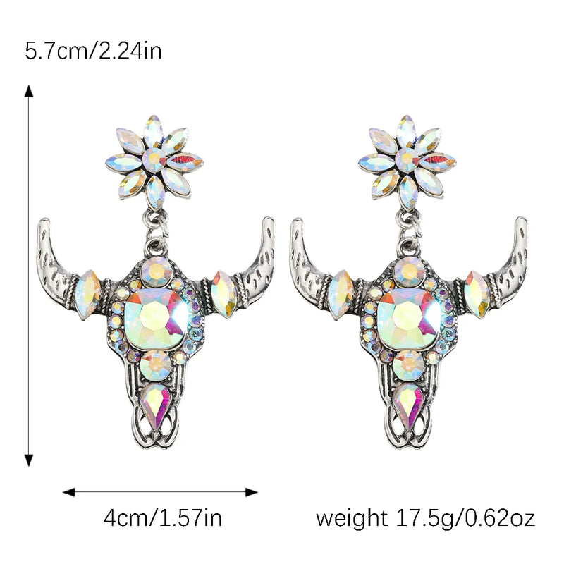 So Extra Cow Skull Earrings - Silver/Iridescent