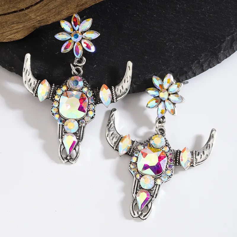 So Extra Cow Skull Earrings - Silver/Iridescent