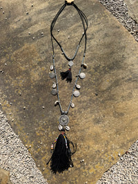 Coastal Cowgirl Multi Strand Statement Tassel Necklace - Black