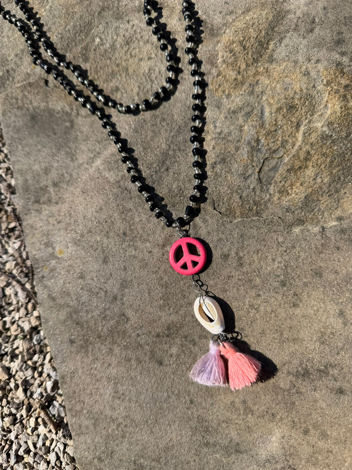 Simple Peace Sign Beaded Necklace