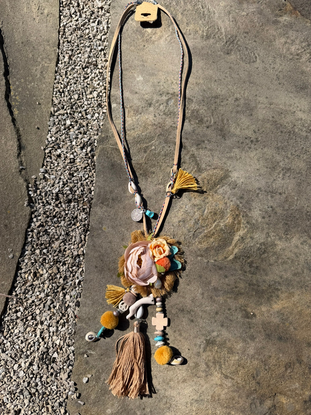 Statement Floral Charm Necklace - Golden