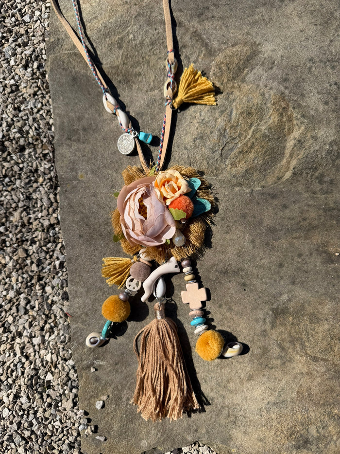 Statement Floral Charm Necklace - Golden