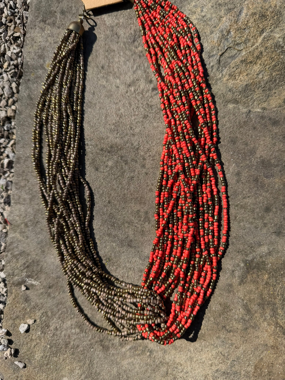 Festival Tiered Beaded Necklace - Red Rock Golden