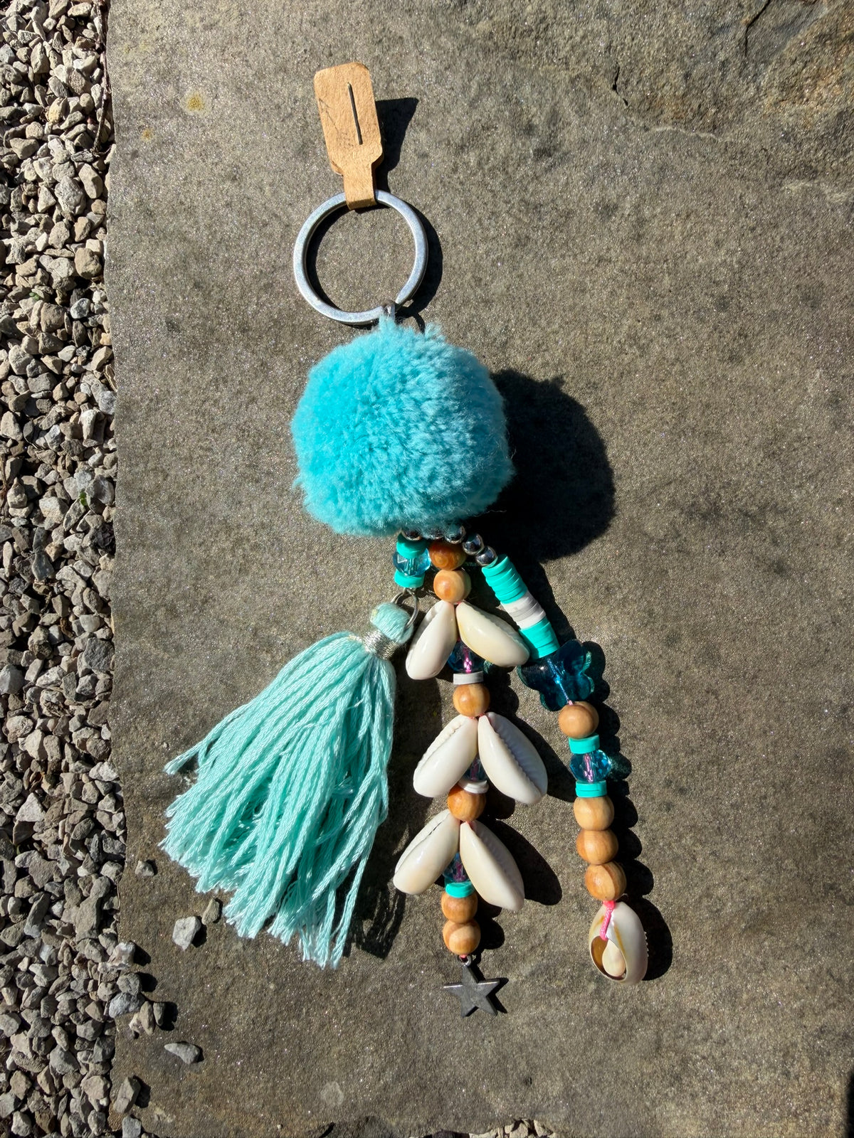 Sea Shell Pom Tassel Bag Charm -Blue