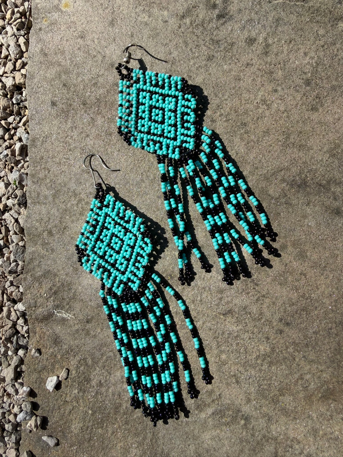 Turquoise + Black Navajo Beaded Earrings