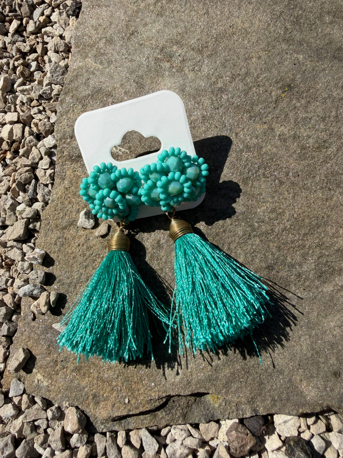 Beautiful Beaded Tassel Earrings - Turquoise