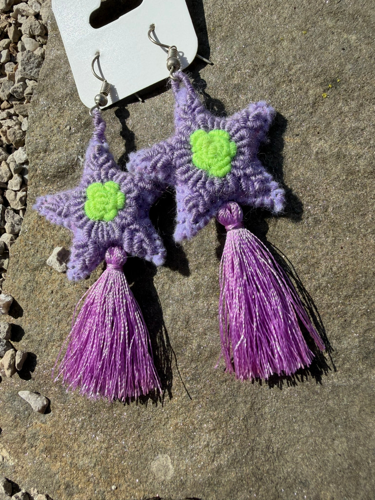 Star Pom Embroidered Tassel Earrings - Lavender