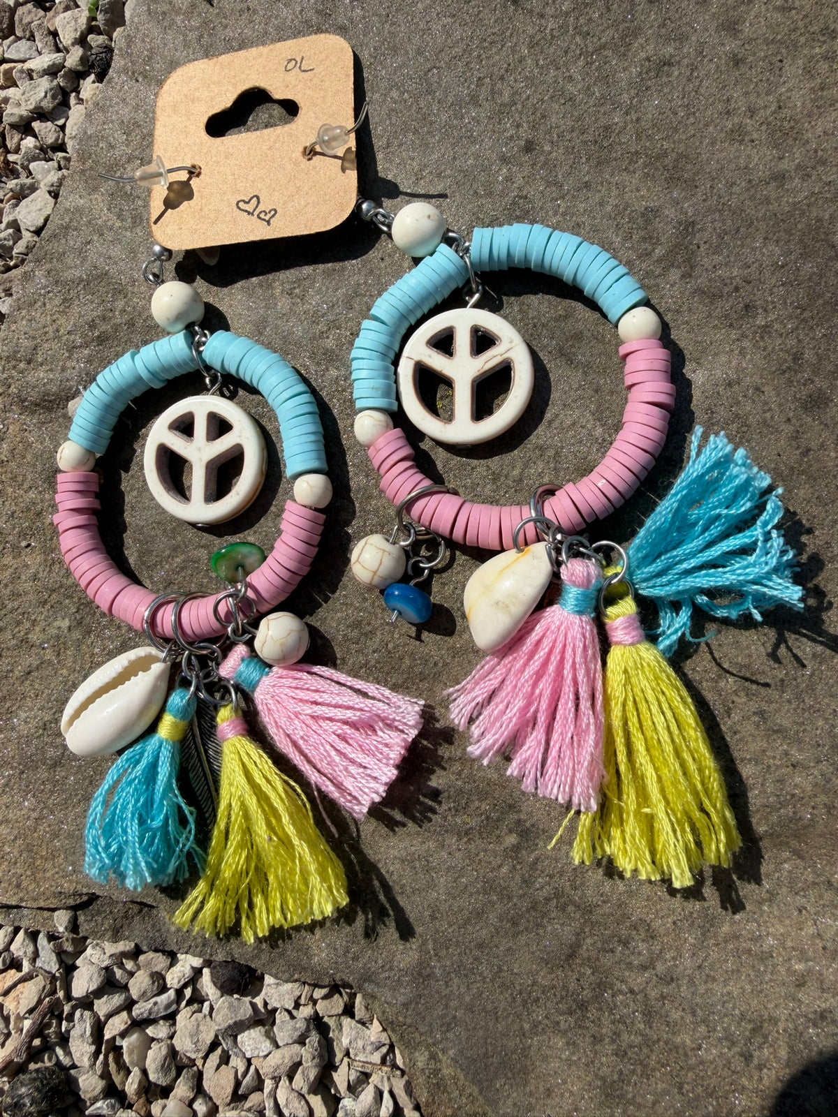 Hippie Peace Sign Tassel Earrings