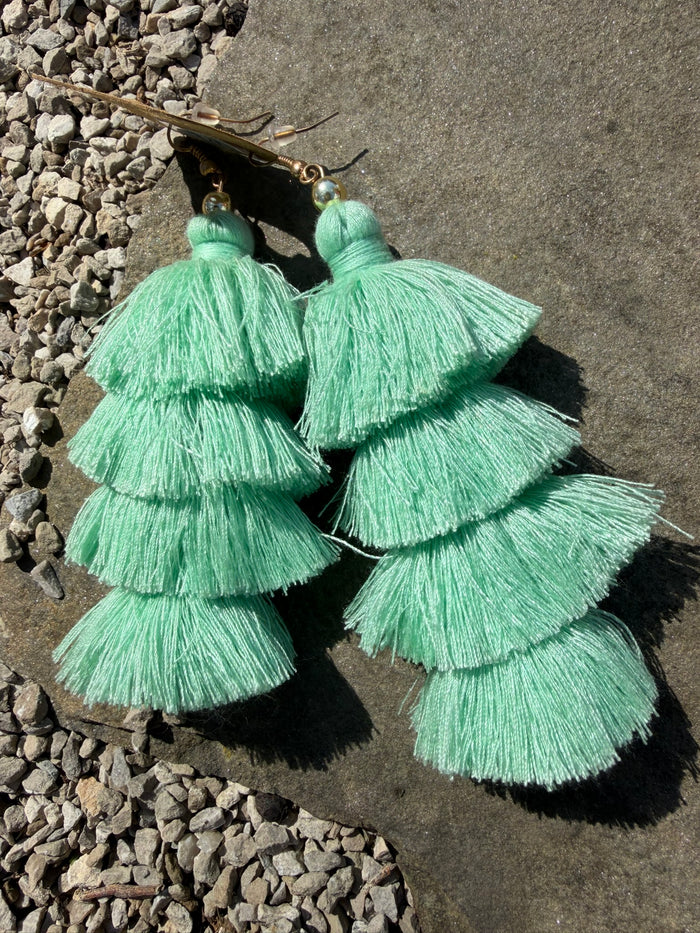 Mint Multi Tassel Earrings