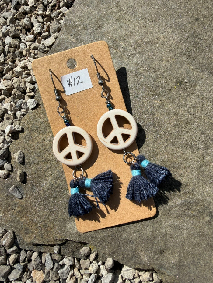 Navy Simple Peace Tassel Earrings