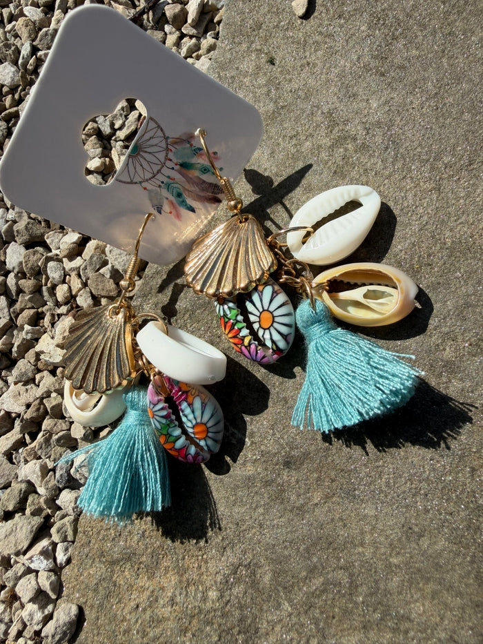 Under the Sea Beaded Tassel Shell Earrings
