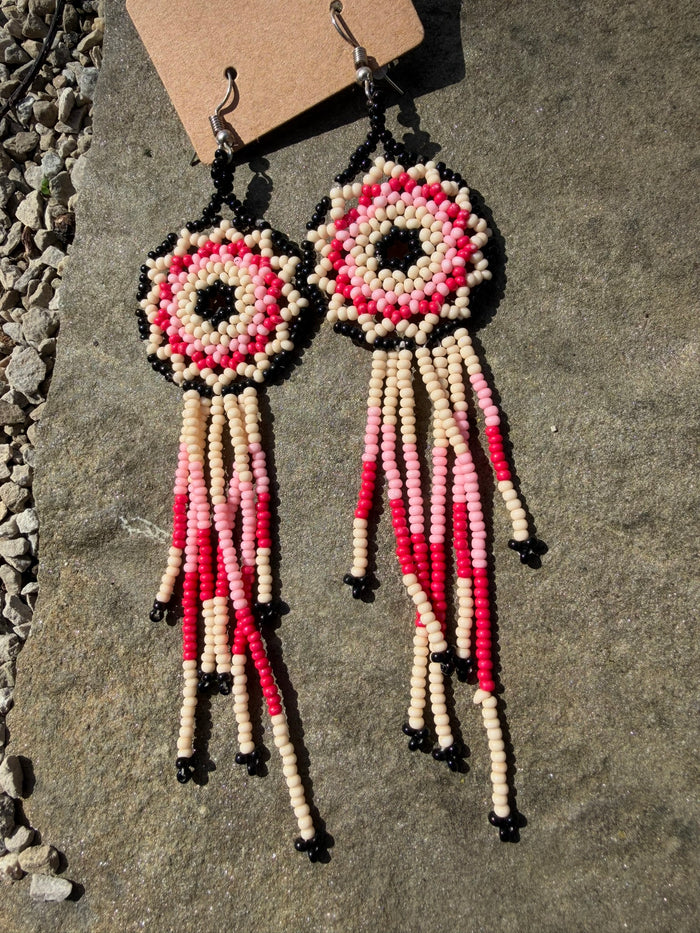 Pink Dream Catcher Beaded Earrings