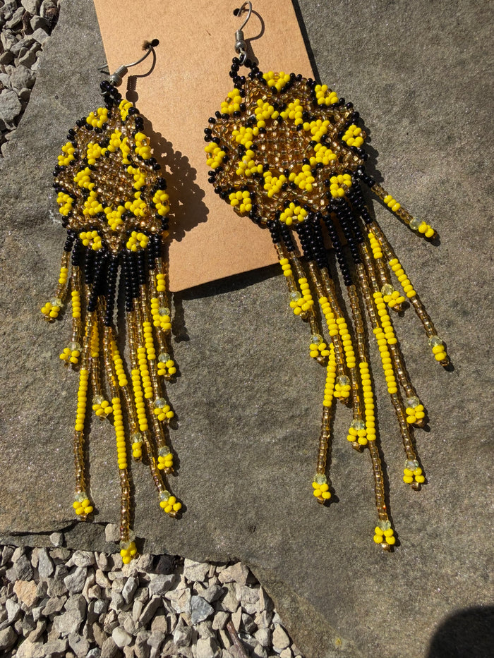 Golden Dream Catcher Beaded Earrings