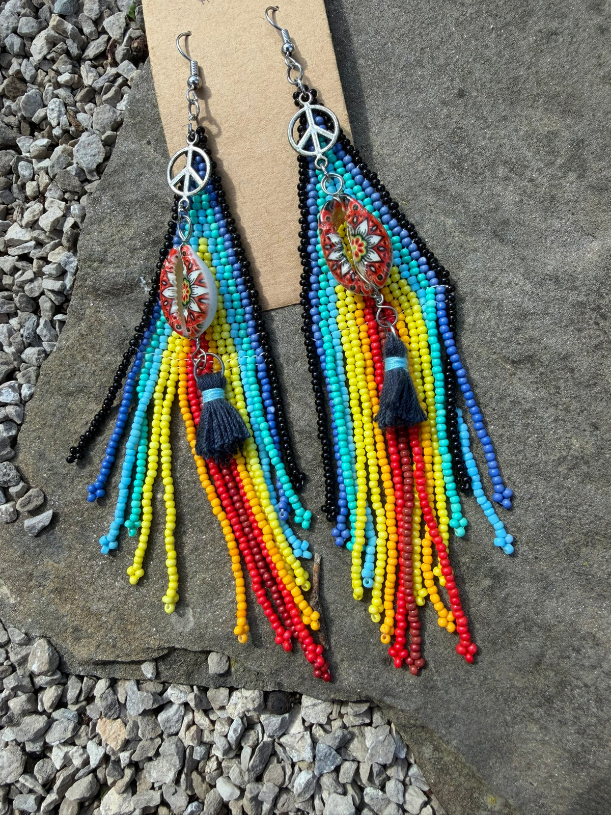 Rainbow Beaded Shell Earrings