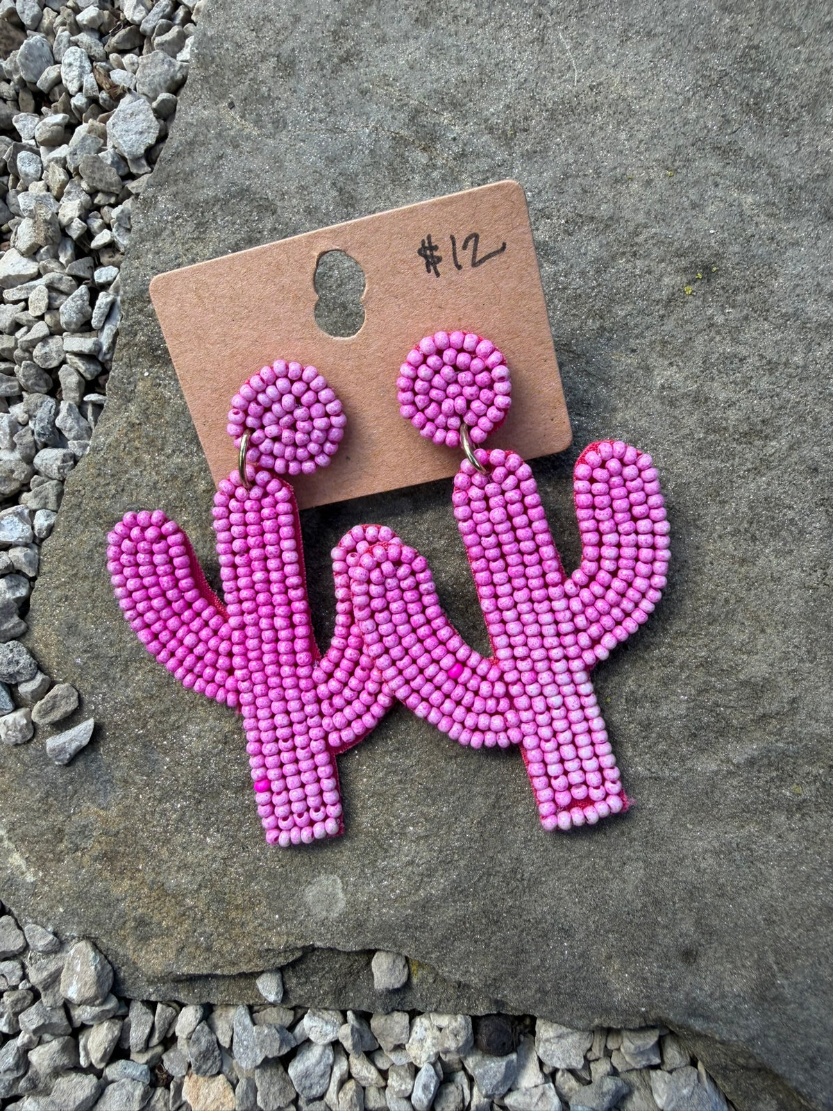 Desert Cactus Beaded Earrings - Pink