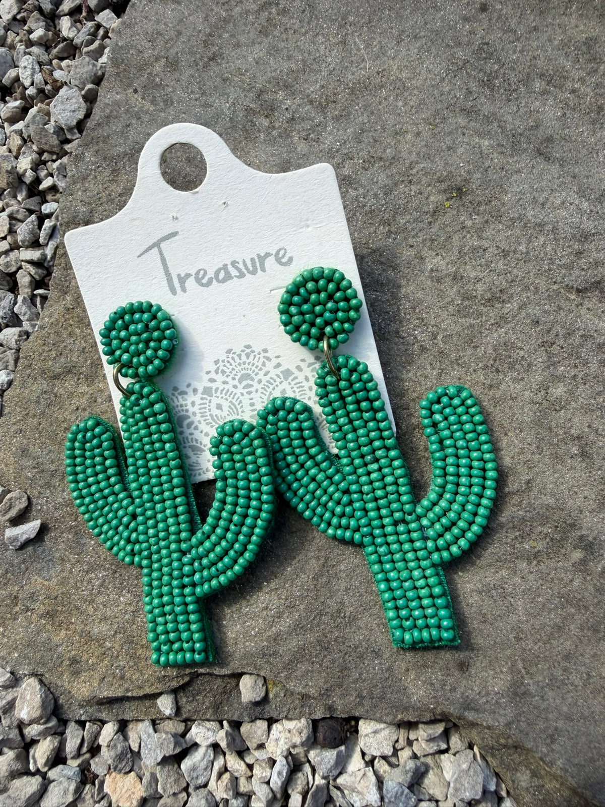 Desert Cactus Beaded Earrings - Dark Green