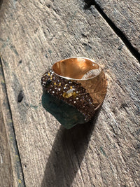 Crystal Rhinestone Encrusted Cuff Ring - Aquamarine