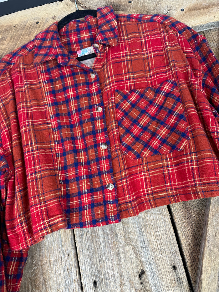 Cropped Mixed Plaid Flannel - L