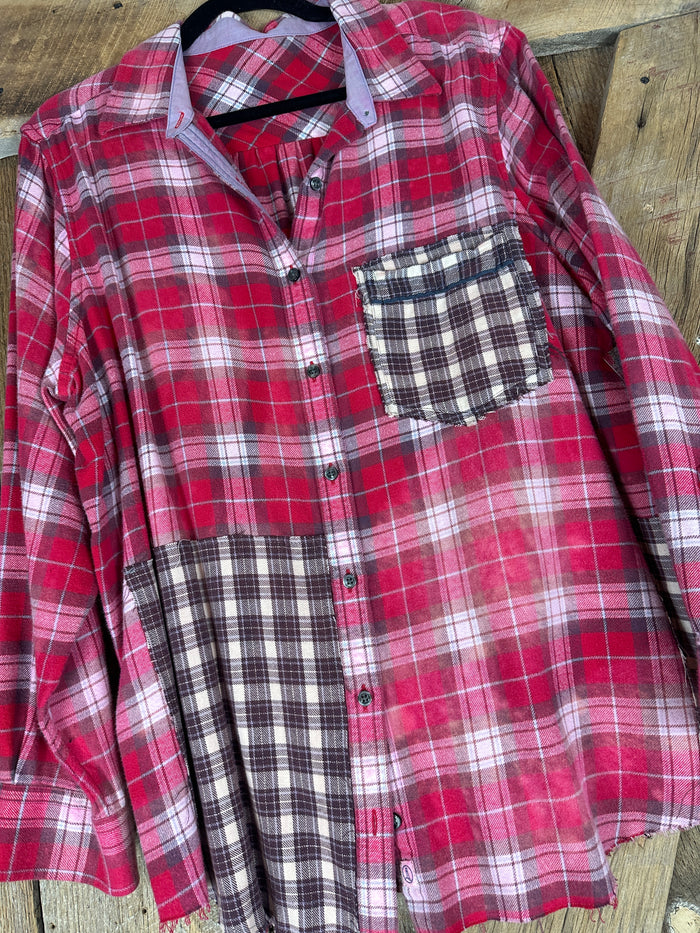 Classic Red  Mixed Plaid Flannel - XL
