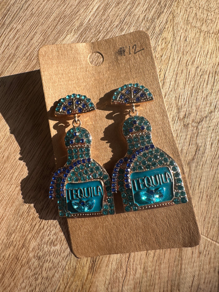 Tequila Embellished Earrings - Blue