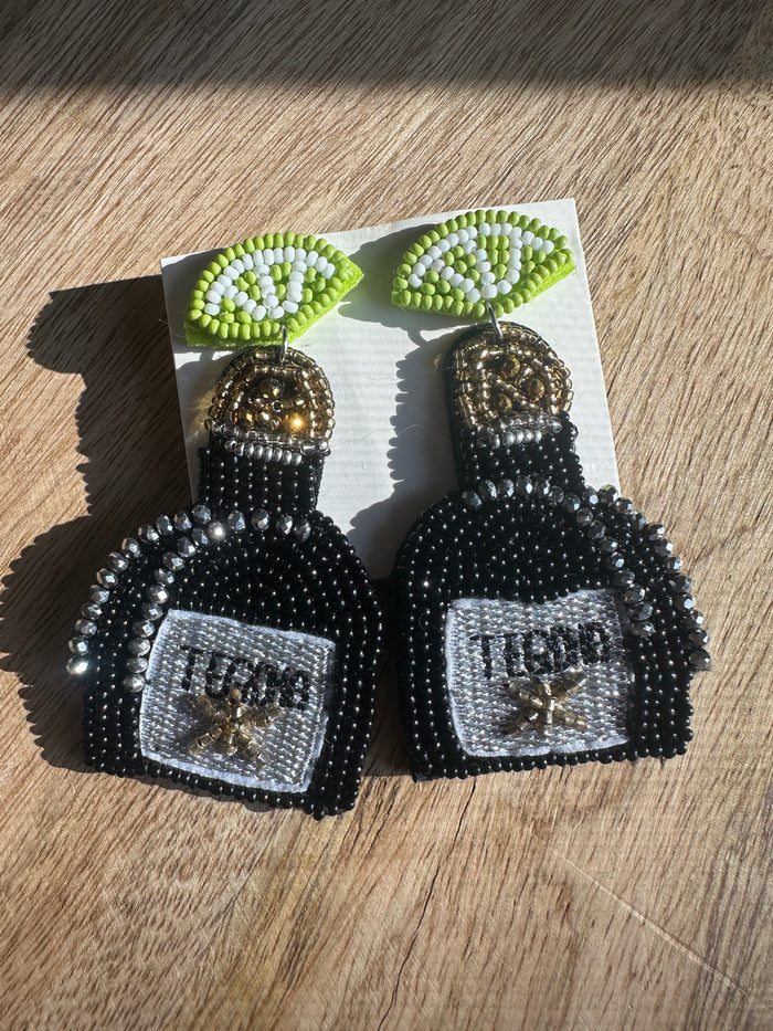 Tequila Beaded Black Earrings