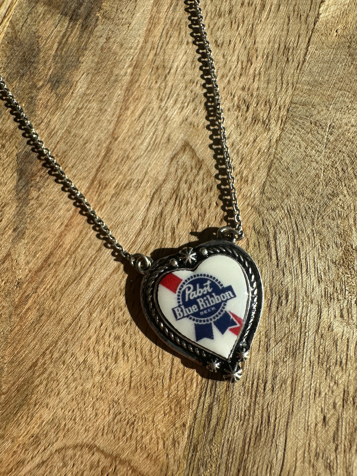 Pabst Blue Ribbon Heart Necklace