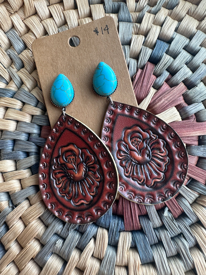 Turquoise + Tequila Leather Earrings