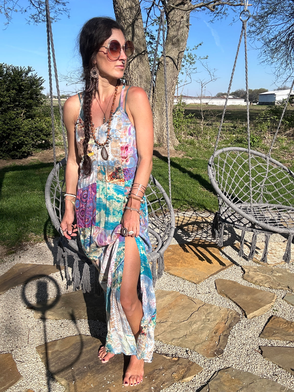 Bohemian Patchwork Dress - Blues