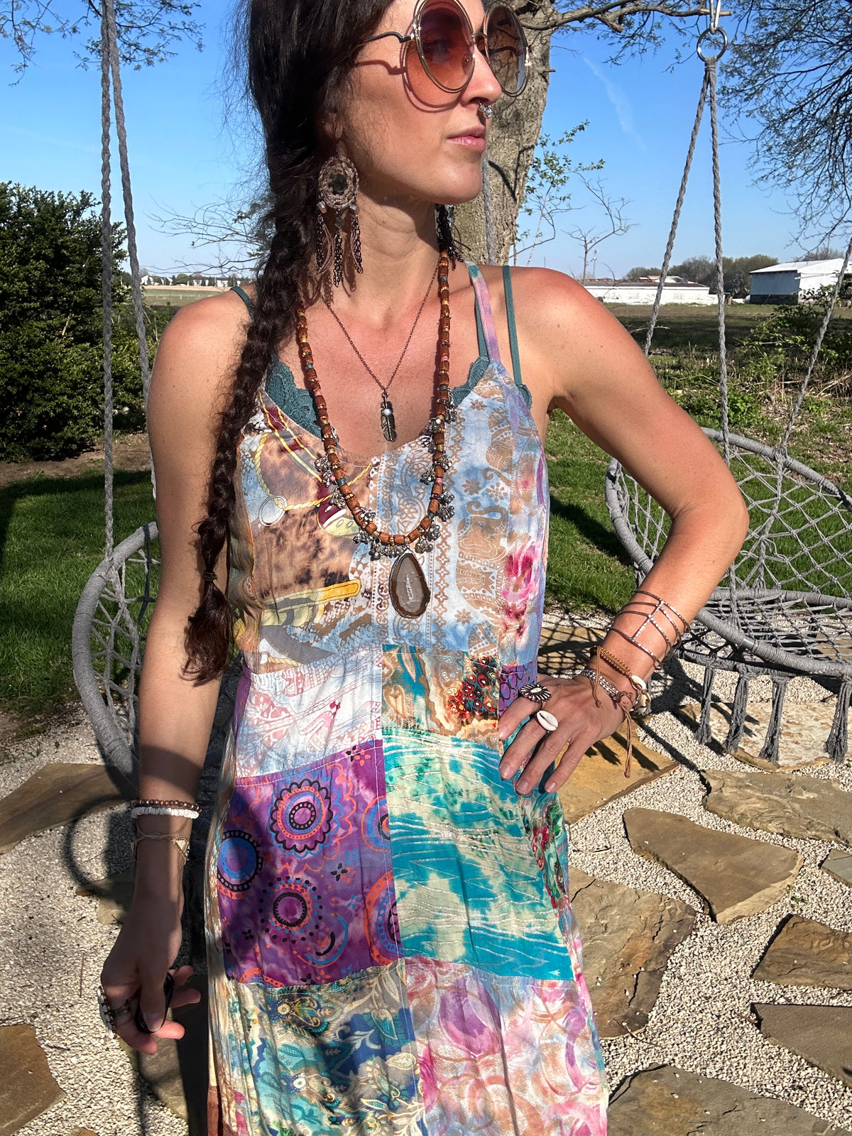 Bohemian Patchwork Dress - Blues