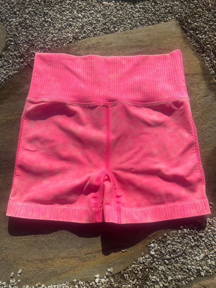 Washed Neon Pink Biker Shorts