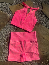 Washed Neon Pink Biker Shorts