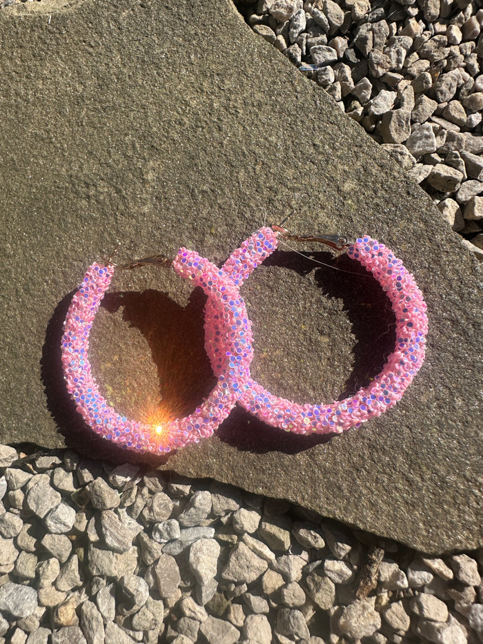 1.5" Glitter Hoops - Light Pink