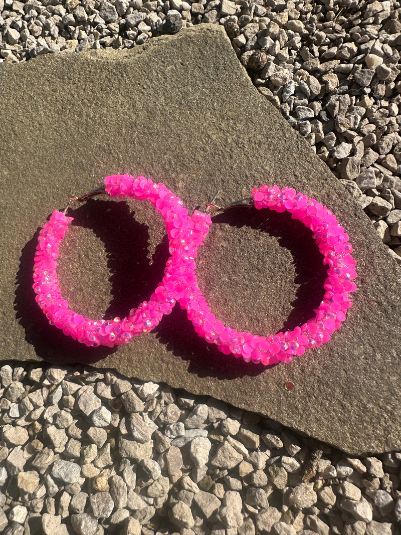 2" Glitter Hoops - Neon Pink