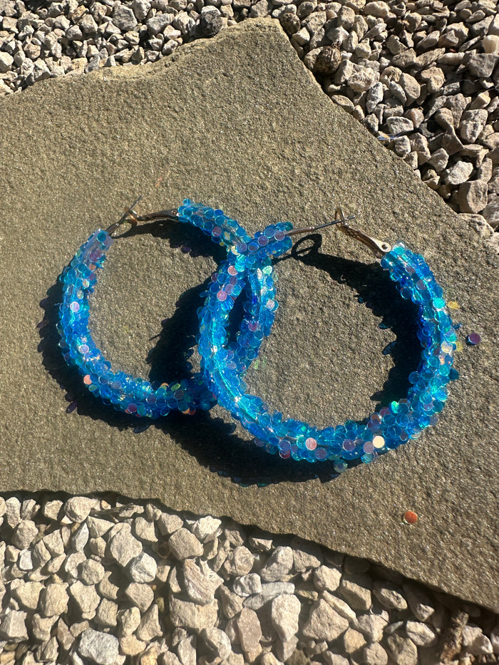 2" Glitter Hoops - Iridescent Blue
