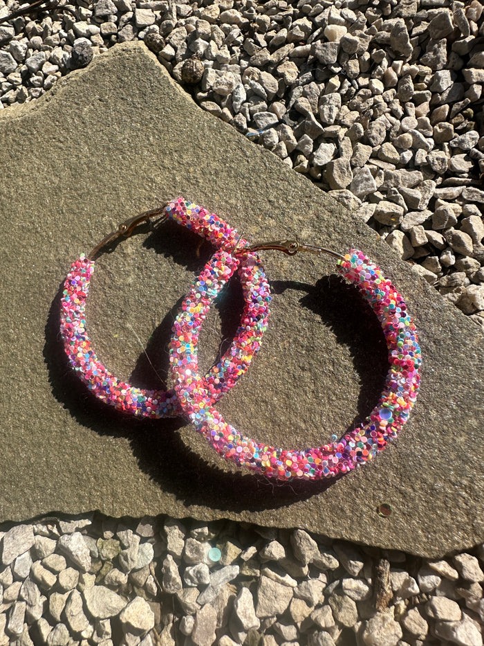 2" Glitter Hoops - Pink Multi