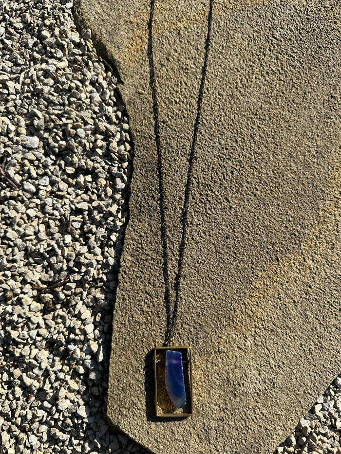Simple Crystal Pendant Necklace - Indigo